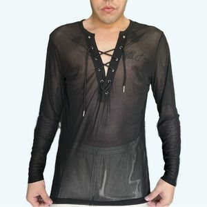 Sheer see through small coofandy v neck laced up shirt great condition